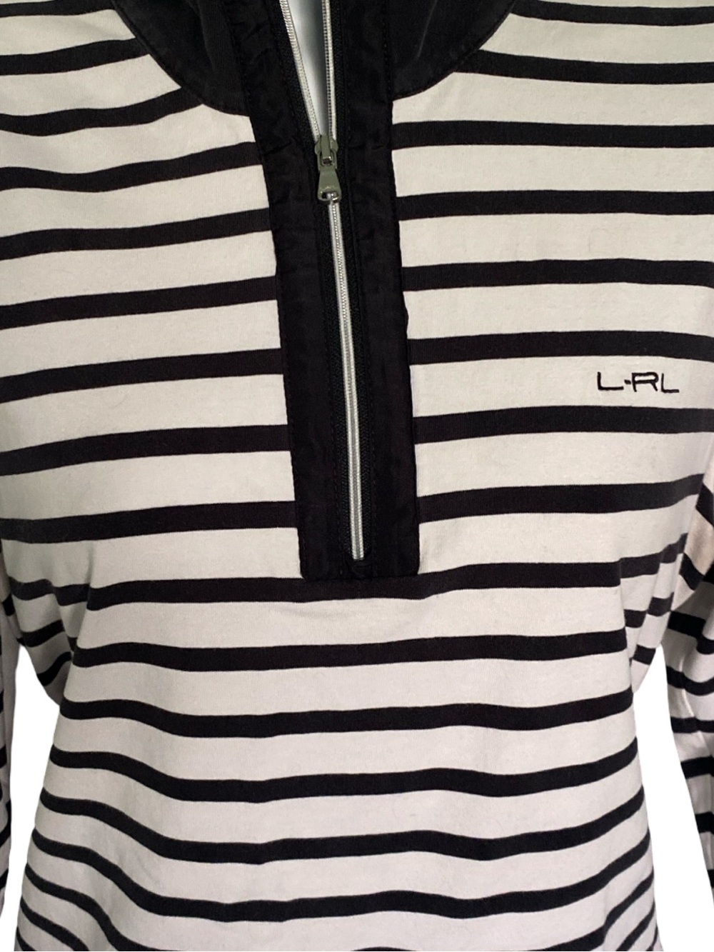 Ralph Lauren Black & White Striped Half-Zip Long Sleeve Top-XL - Picture 2 of 5